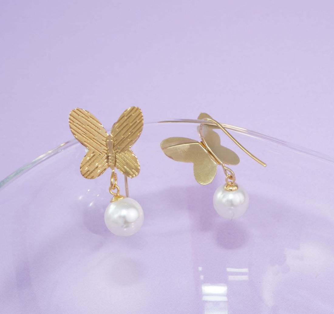 Aretes Mariposas Perlas 2585: Ref