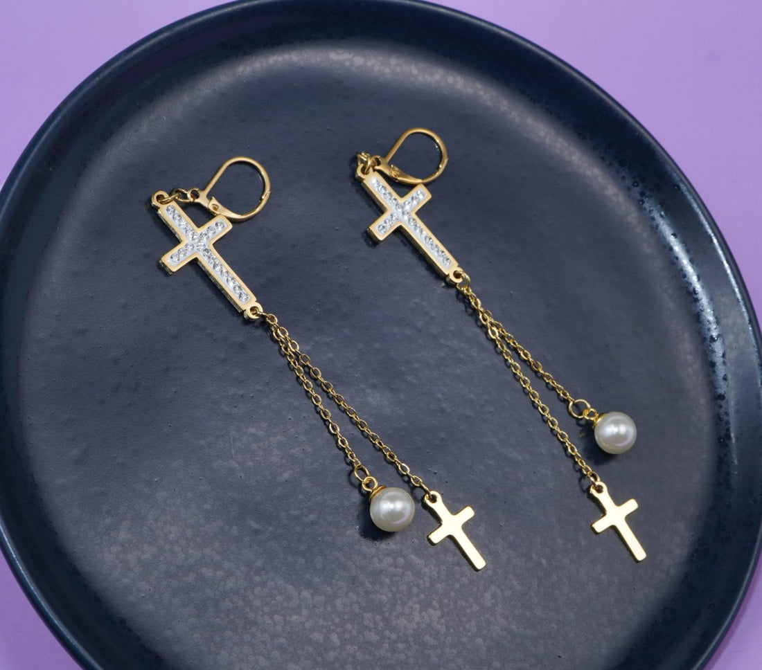 Aretes Cruces Perlas Ref: B601