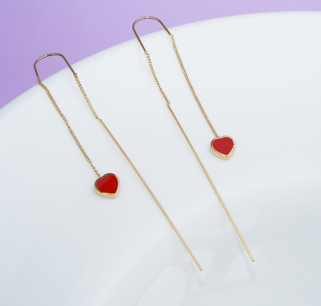 Aretes Pasantes Corazones Rojos Ref: B421