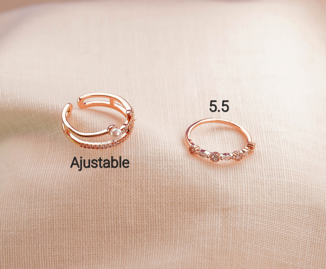 Set X 2 Anillos Espiga Perla Oro Rosa  Ref: J329