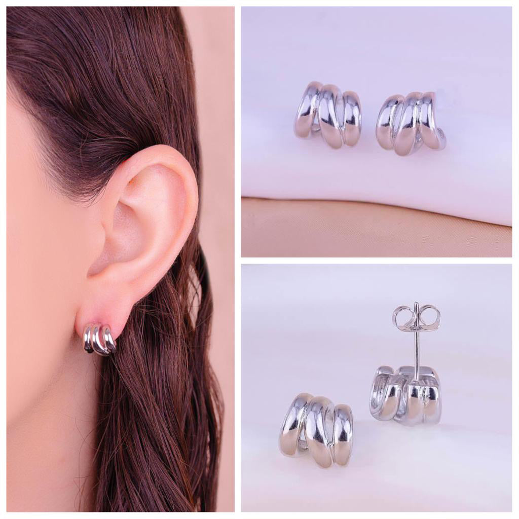 Aretes Triple Arco Plateados Ref: B1724