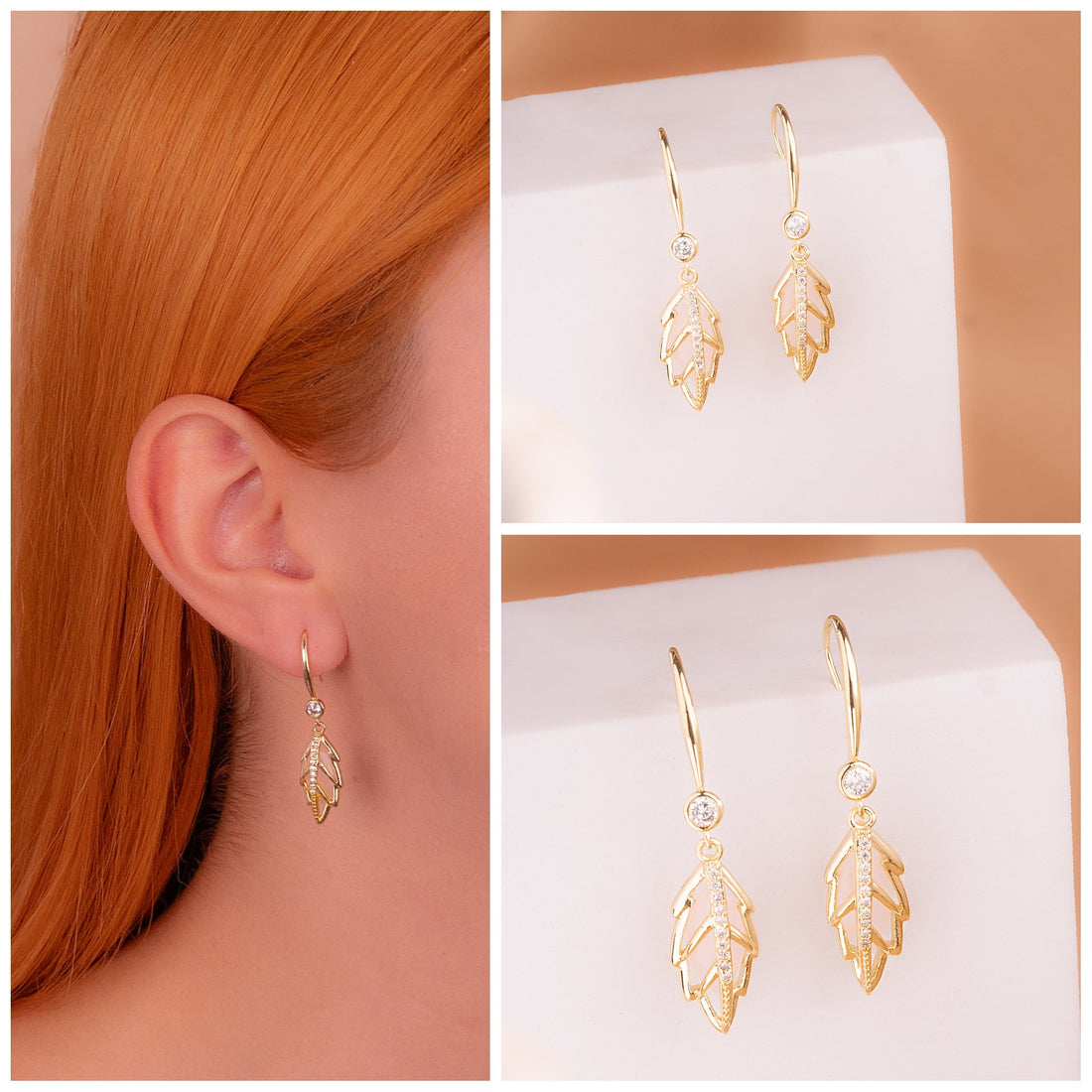 Aretes Hojas Circones Dorados Ref: B2921