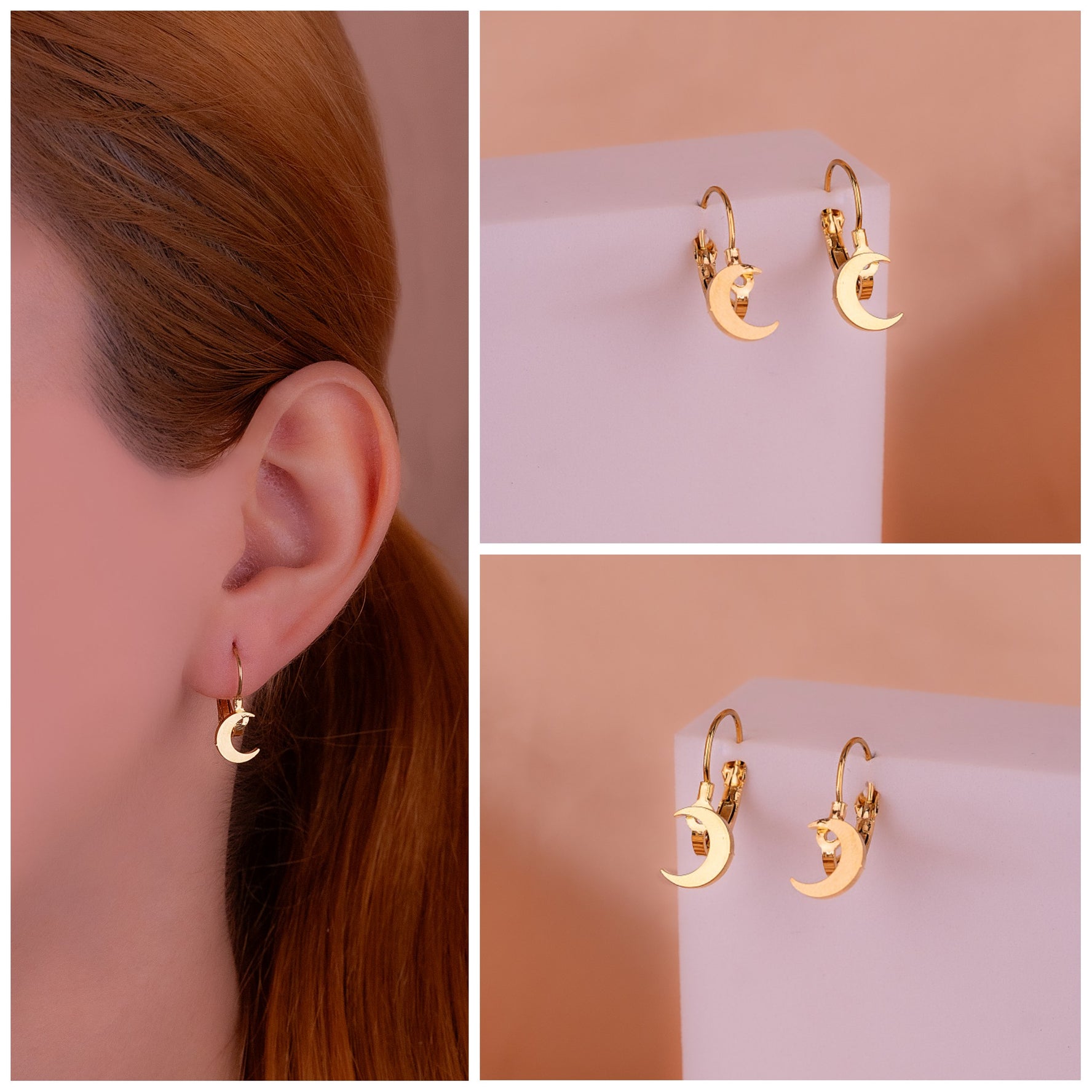 Aretes Lunas Gancho Dorados Ref: B3421