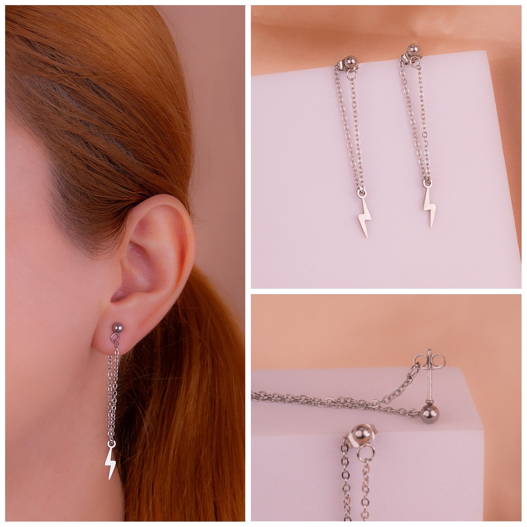 Aretes Rayos Cadenas Plateados Ref: B3341