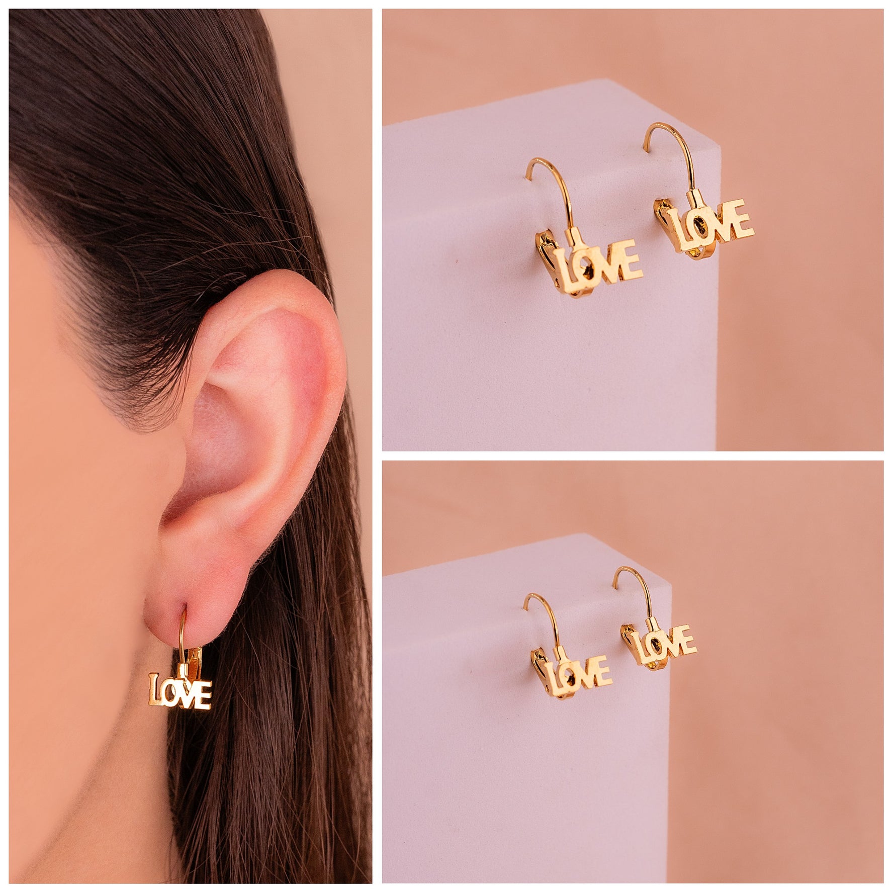 Aretes Love Gancho Dorados Ref: B685