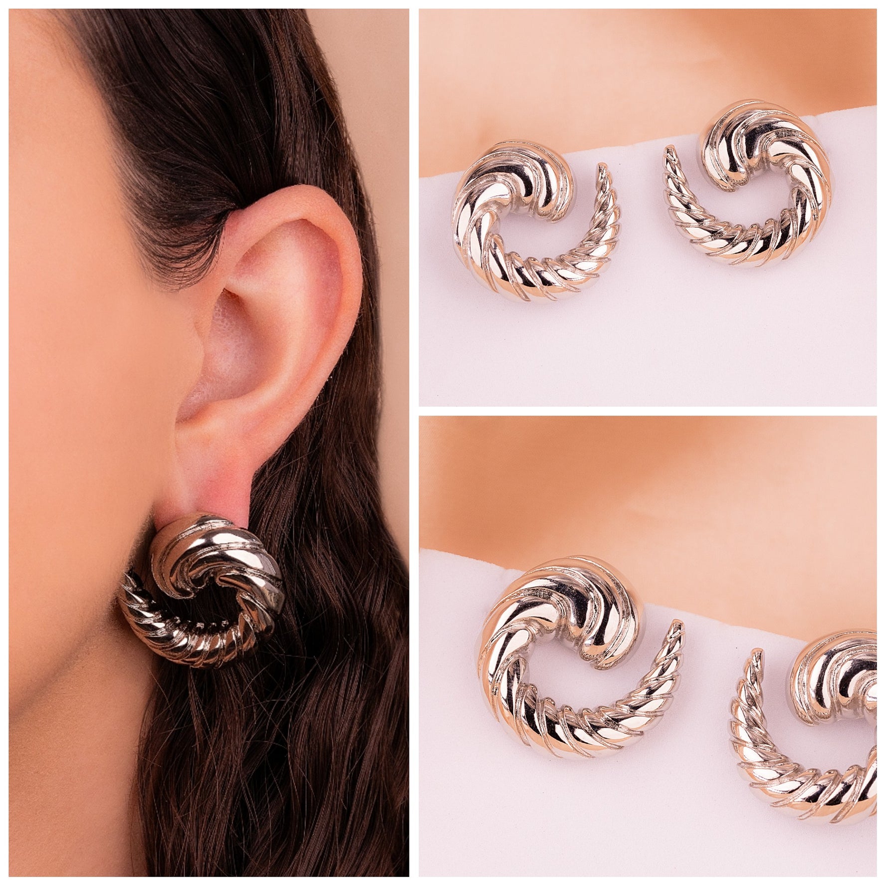 Aretes Cuernos Plateados Ref: B987