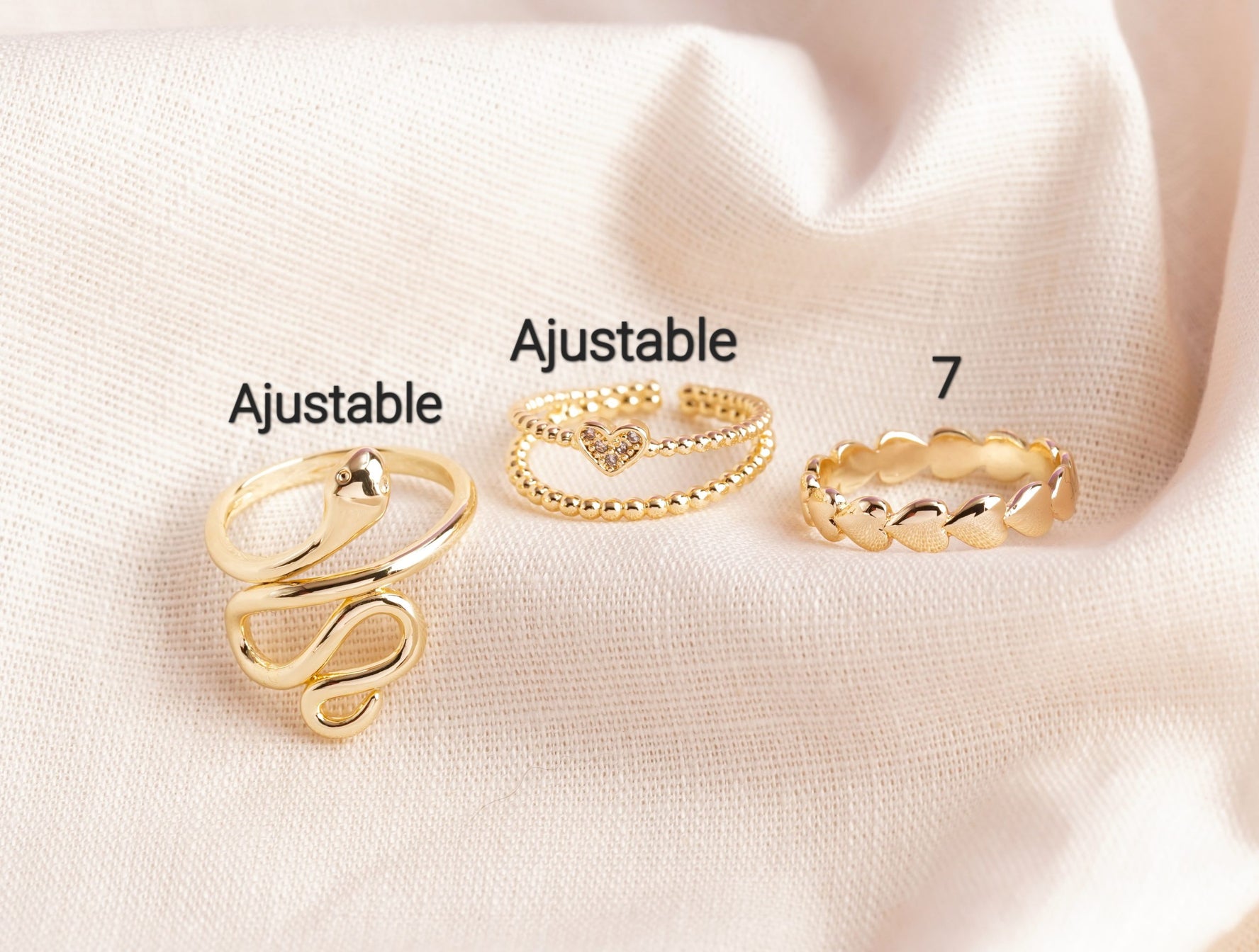 Set X 3 Anillos Serpiente Corazón Dorados Ref: J030