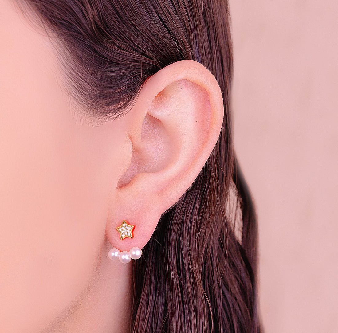 Aretes Estrellas Perlas  Ref: B1568