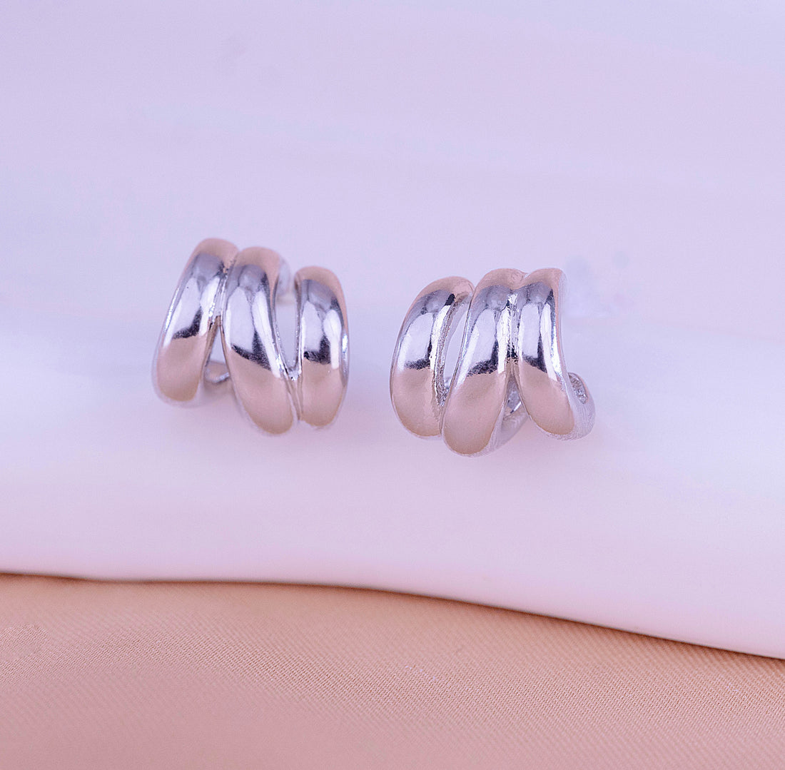 Aretes Triple Arco Plateados Ref: B1724