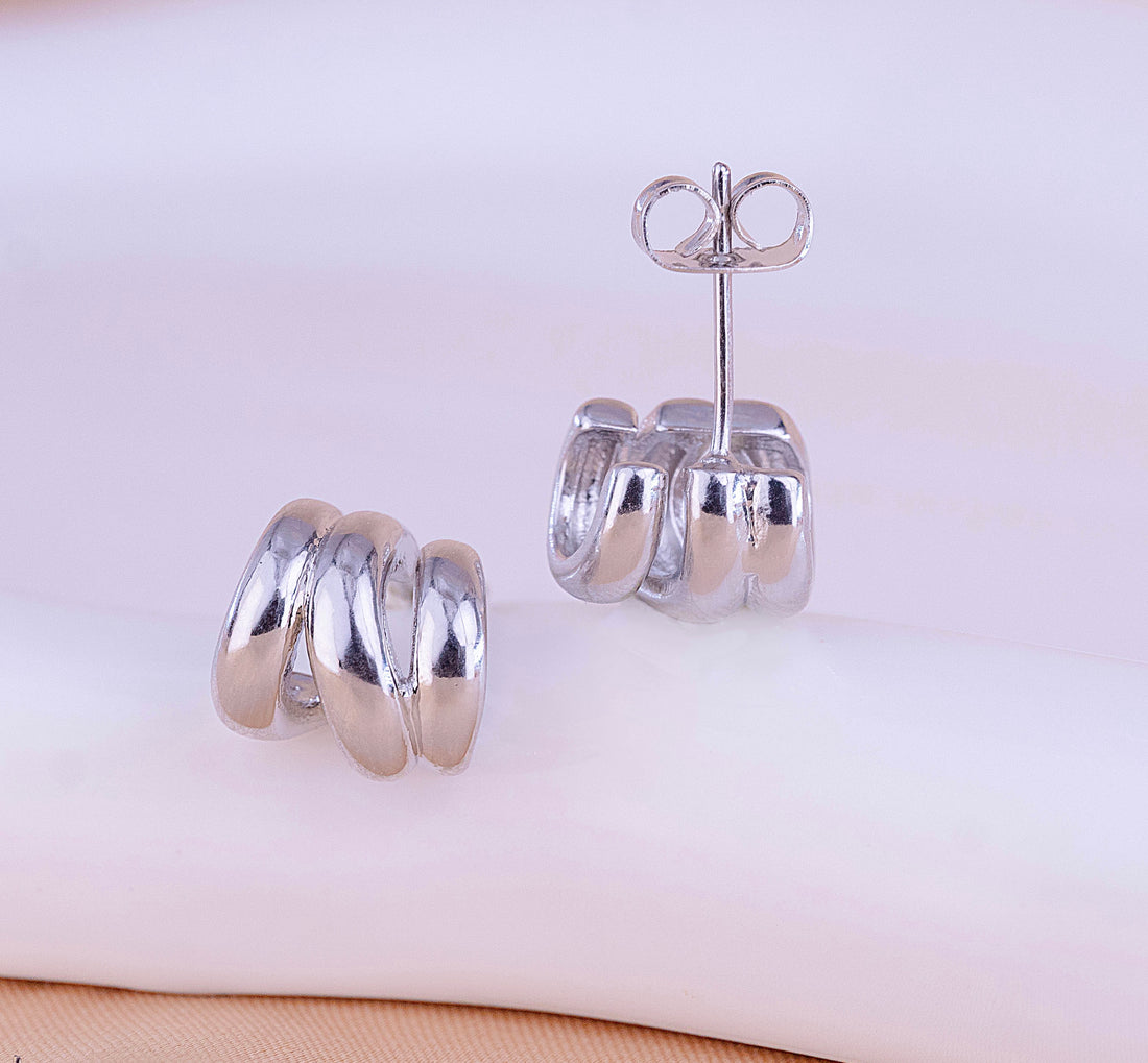 Aretes Triple Arco Plateados Ref: B1724