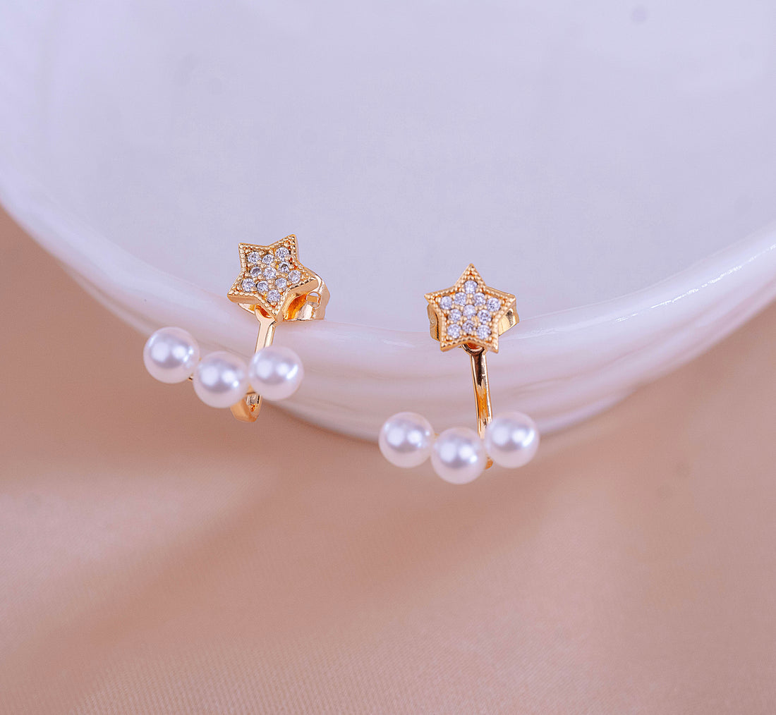 Aretes Estrellas Perlas  Ref: B1568