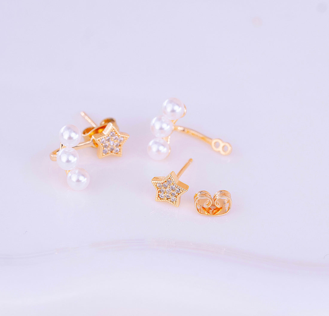 Aretes Estrellas Perlas  Ref: B1568