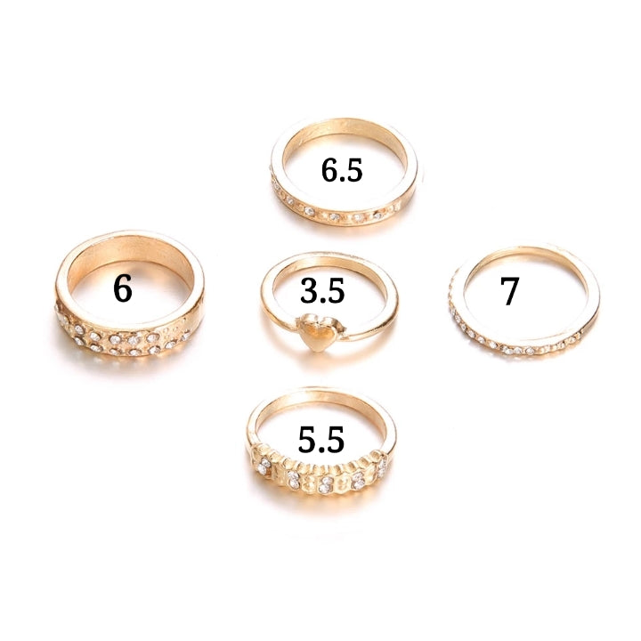 Set X 5 anillos Corazón Piedritas 1437: Ref