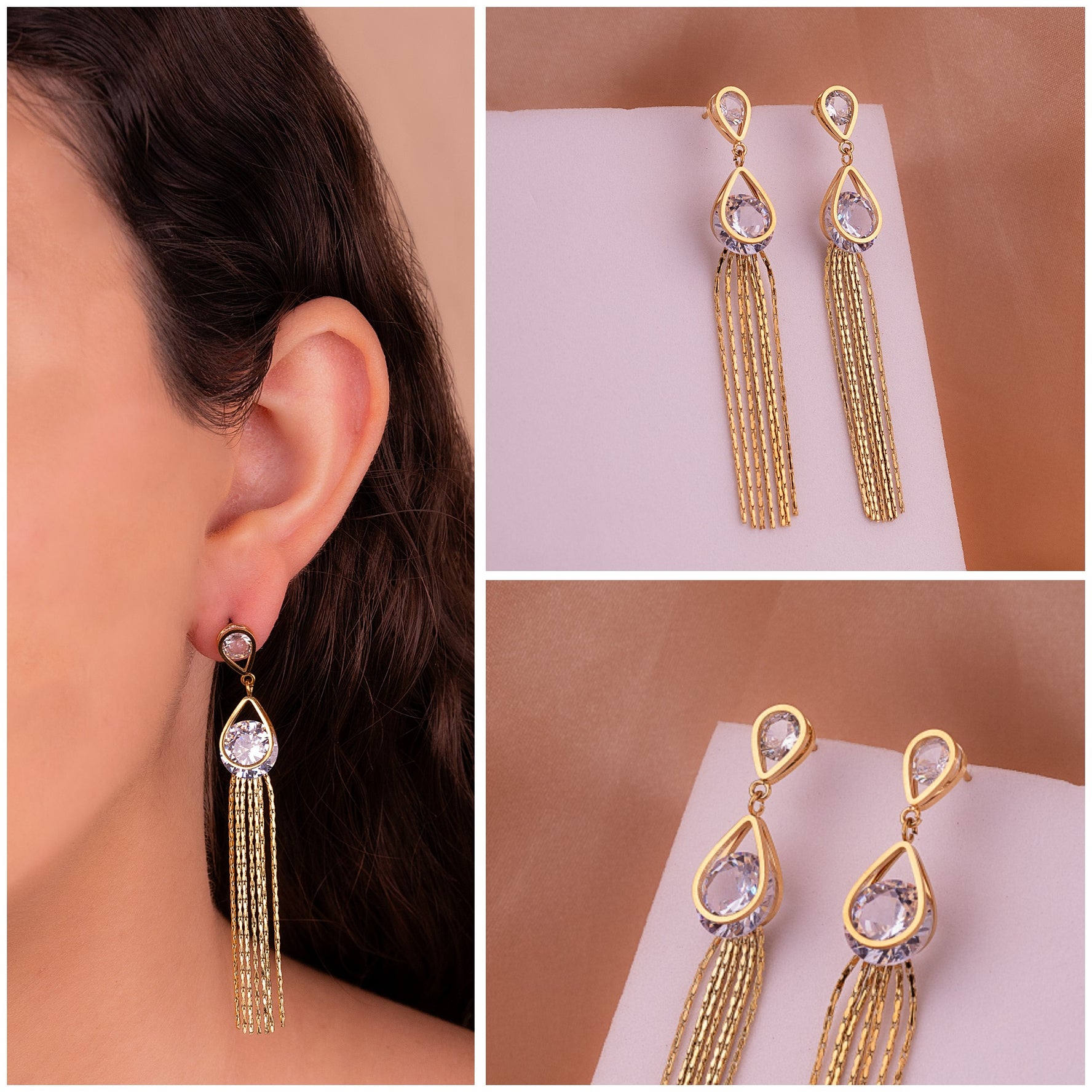 Aretes Gotas Cristal Dorados Ref: B149