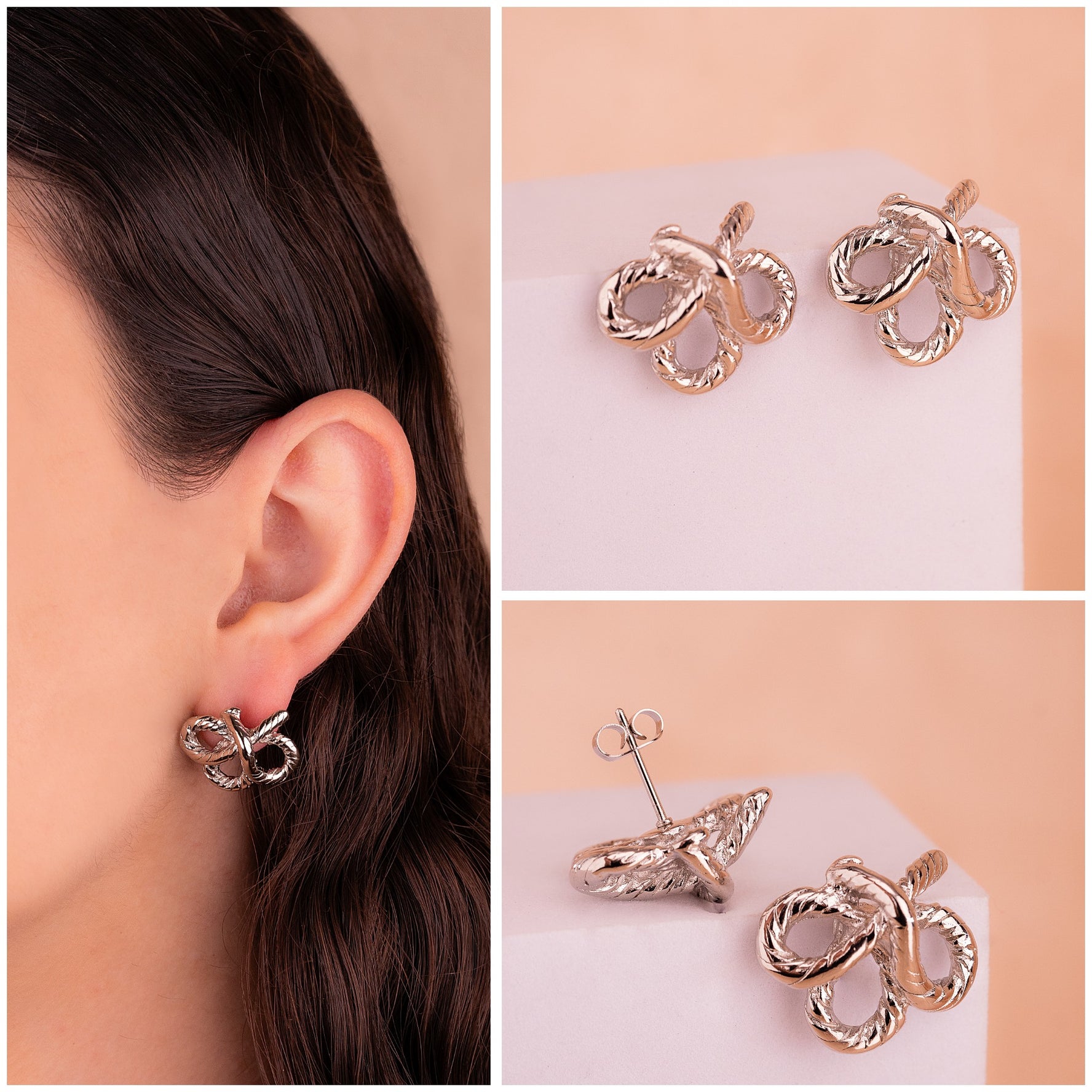 Aretes Lazo Plateados Ref: B1446