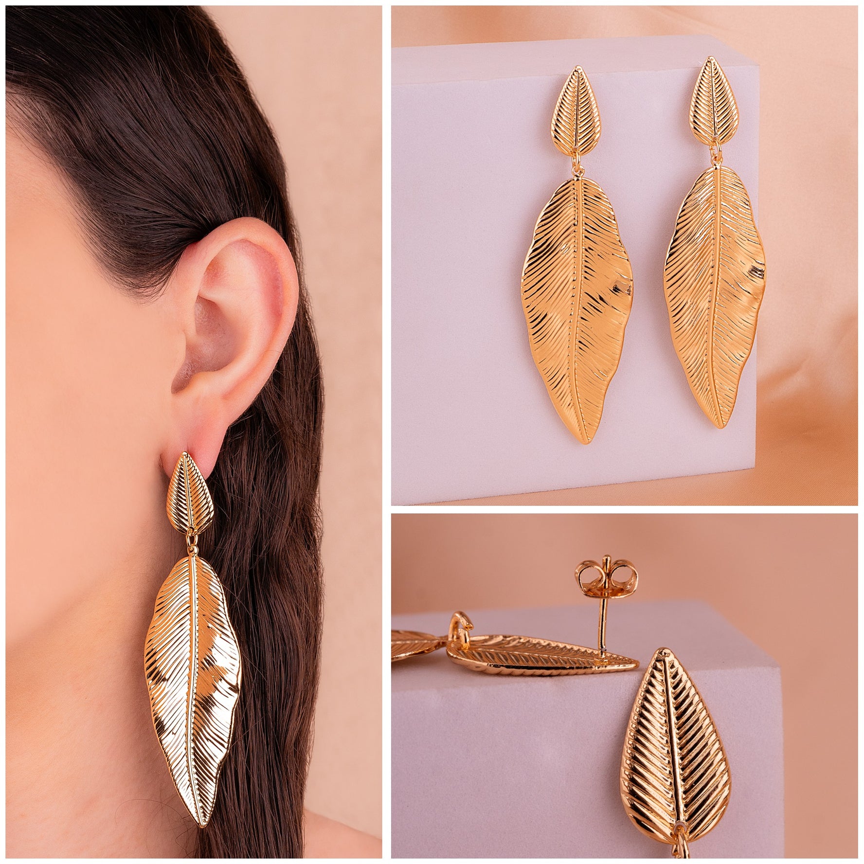 Aretes Hojas Dorados Ref: B1465