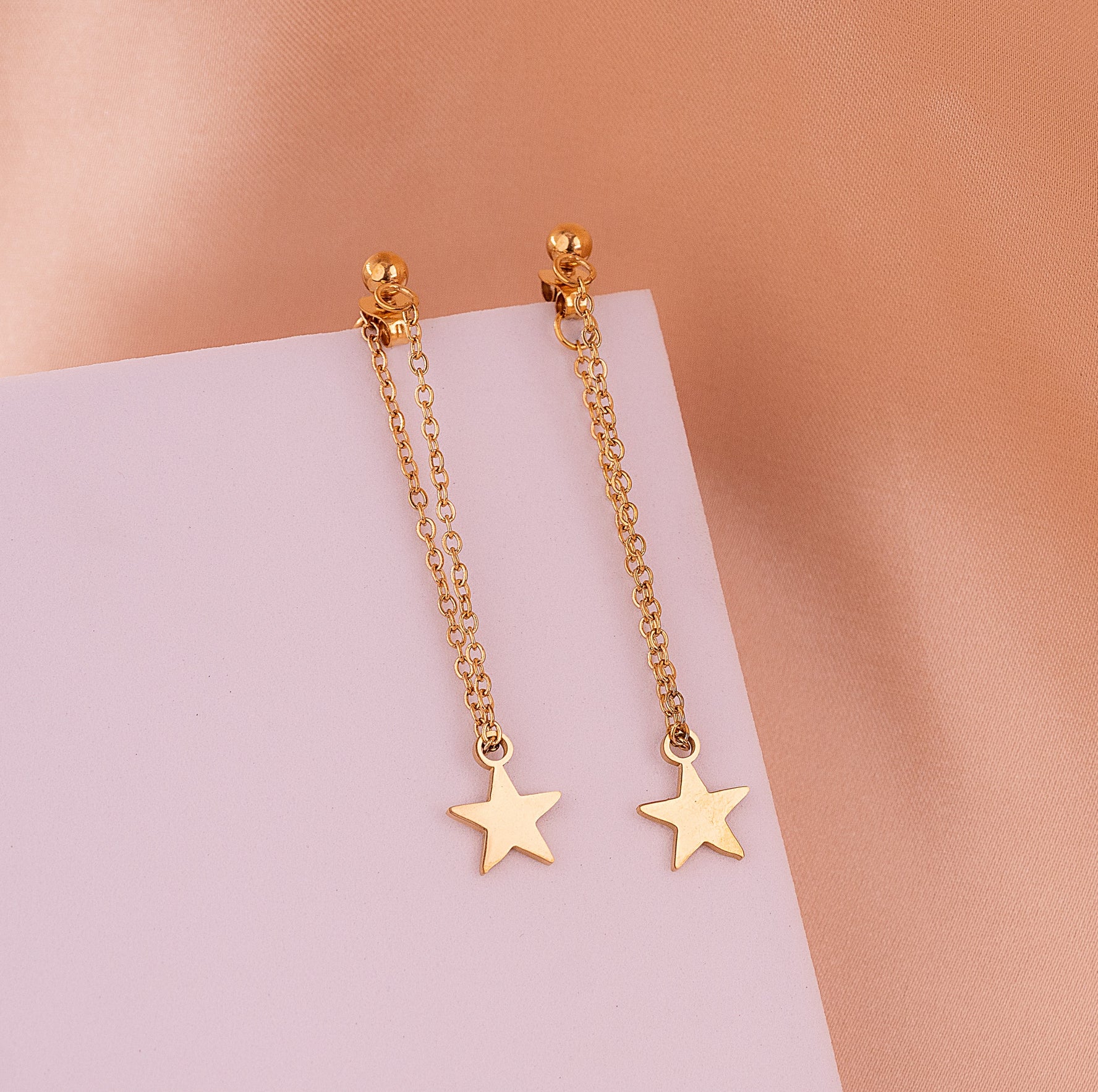 Aretes Estrellas Cadenas Dorados Ref:B666