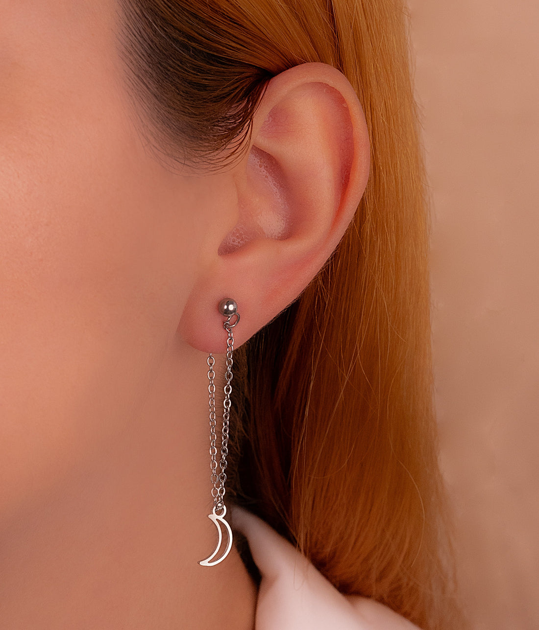 Aretes Lunas Cadenas Plateados Ref:B265