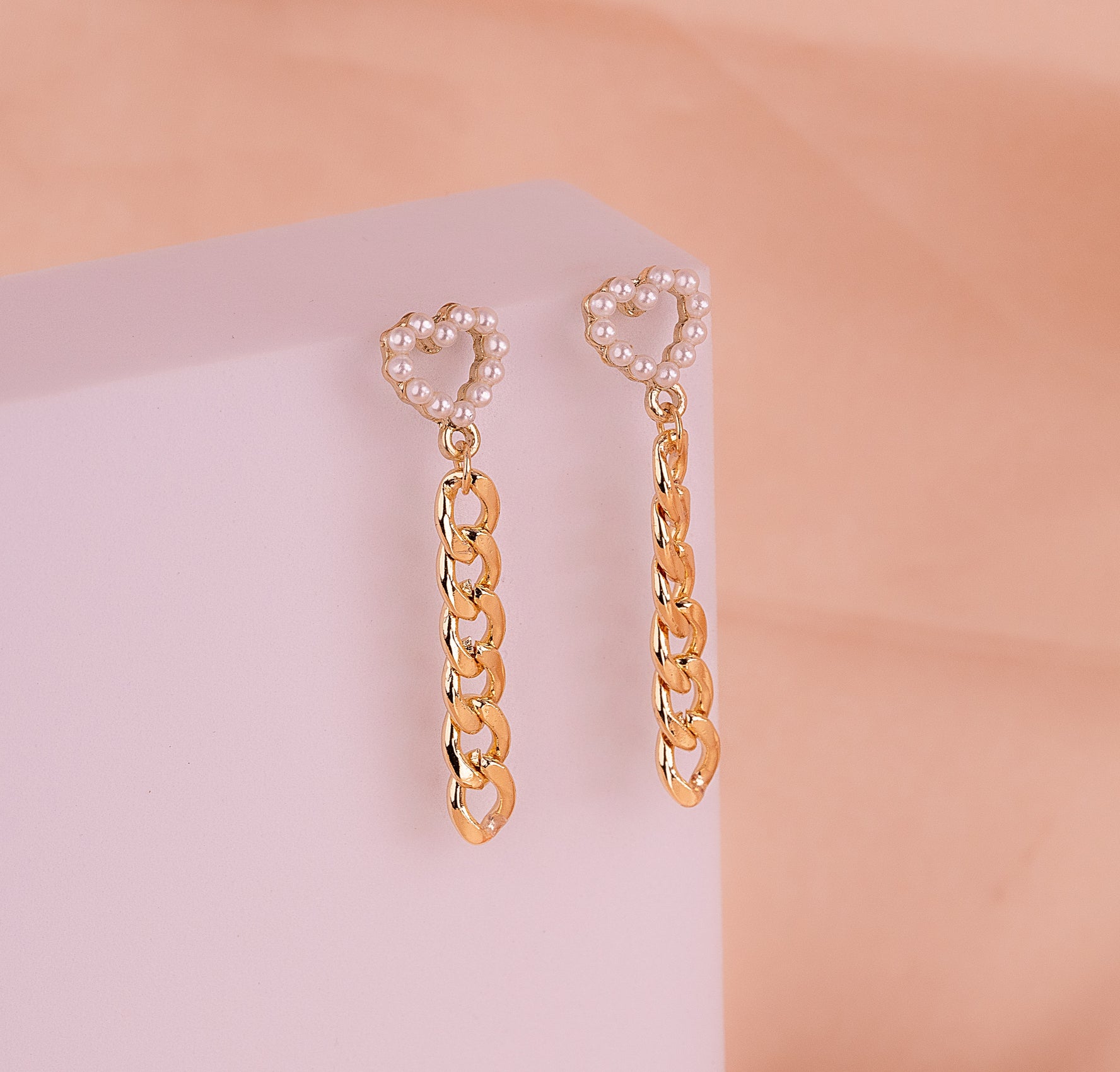 Aretes Corazones Perlas Cadenas Ref: B3121