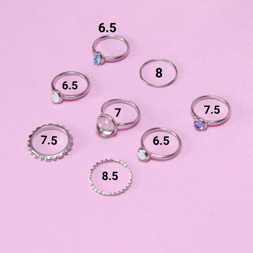 Set x 8 Anillos Plateados Piedras Colores 1071: Ref