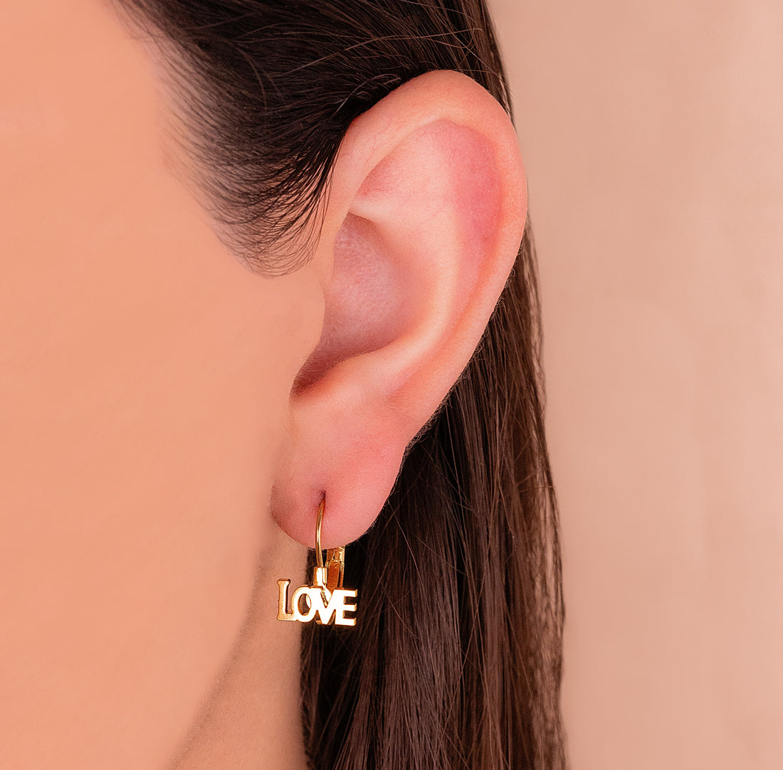 Aretes Love Gancho Dorados Ref: B685