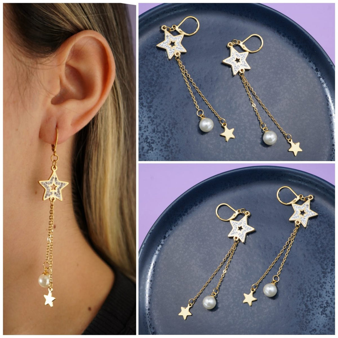 Aretes Estrellas Perlas B2201 :Ref