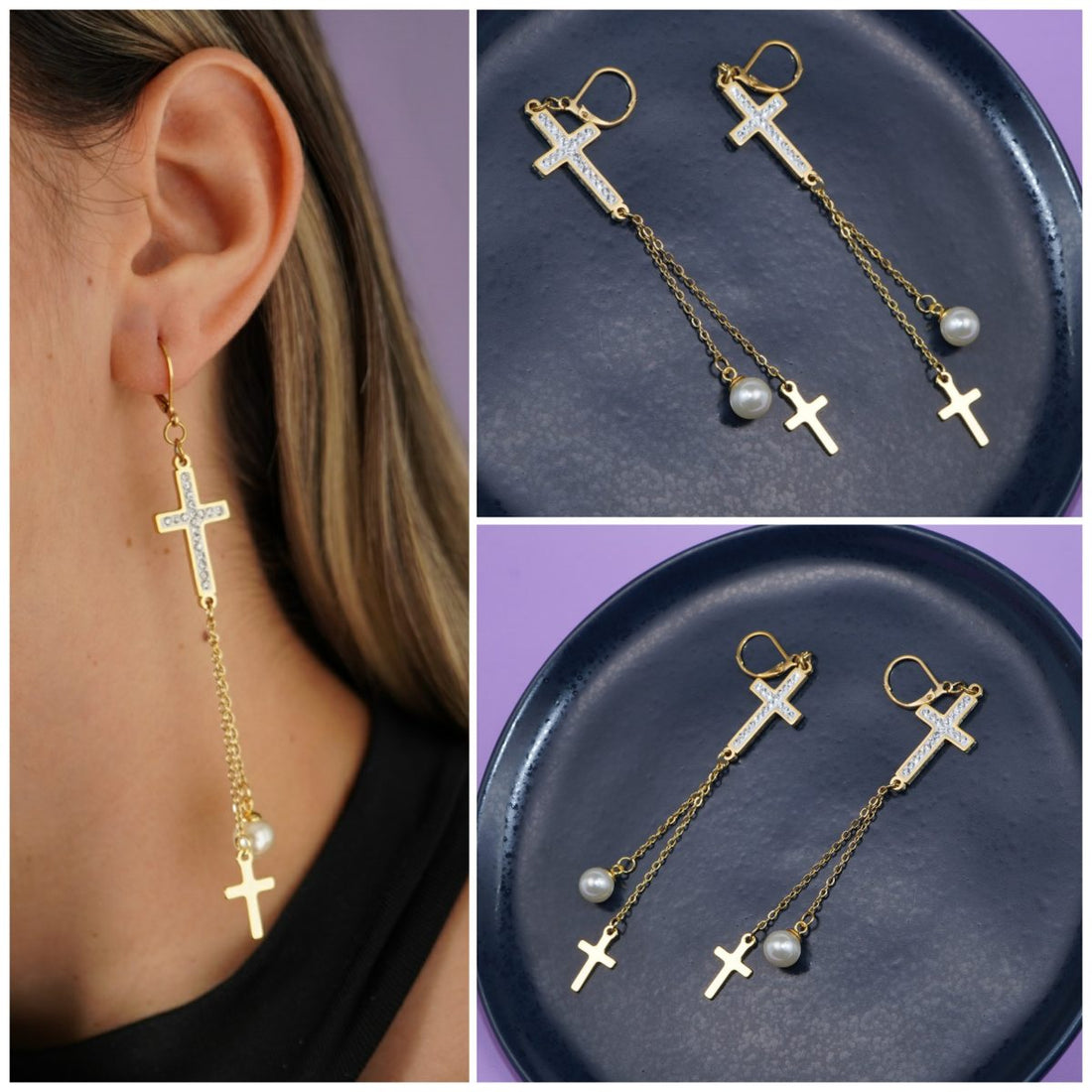 Aretes Cruces Perlas Ref: B601