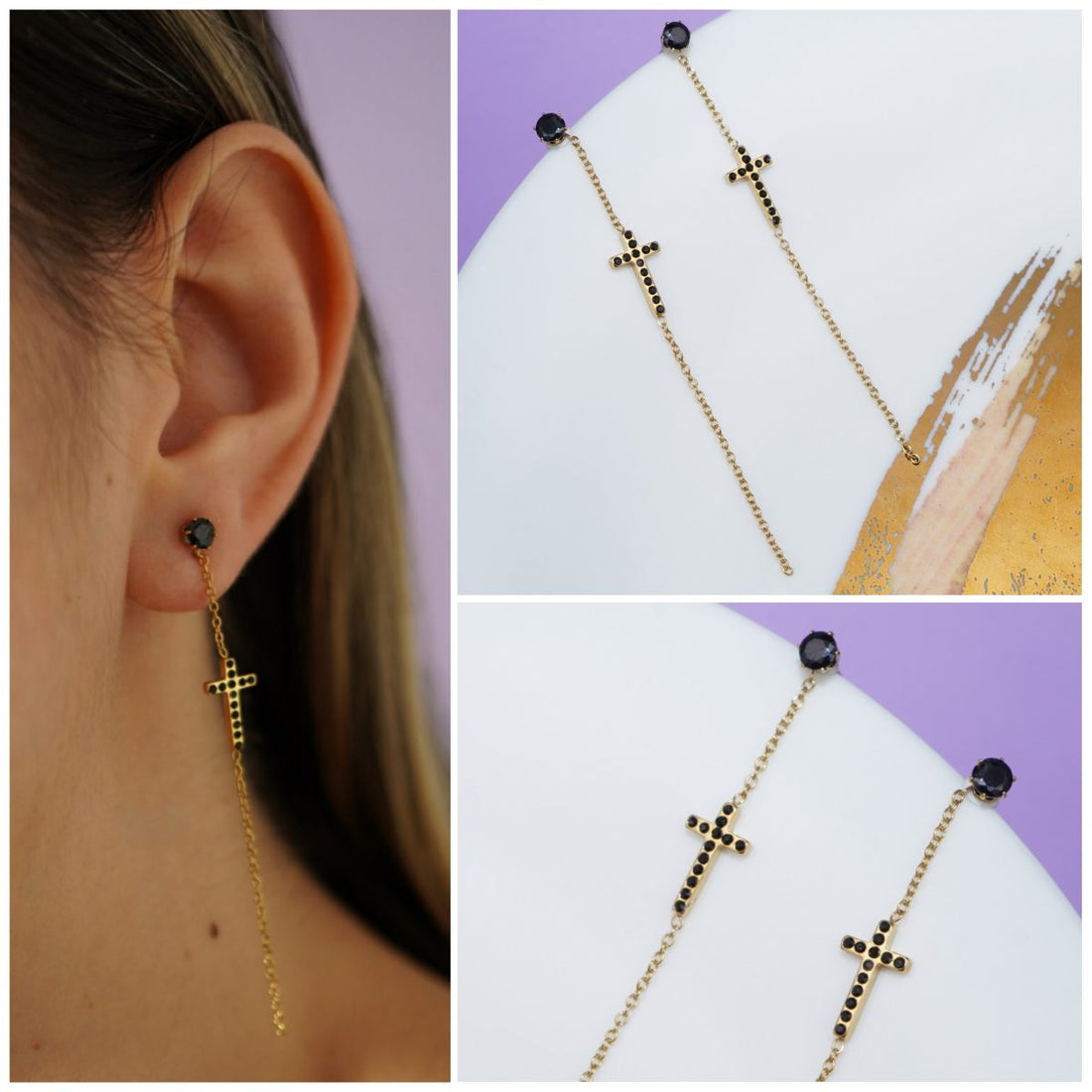 Aretes Cruces Negras Ref: B761