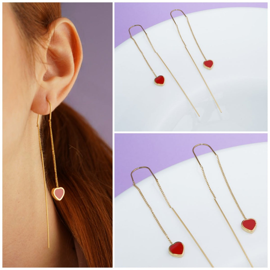 Aretes Pasantes Corazones Rojos Ref: B421