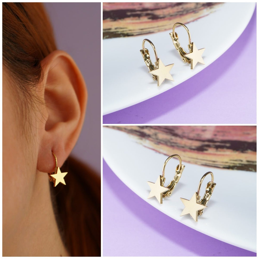 Aretes Estrellas Gancho Dorados Ref: B1441