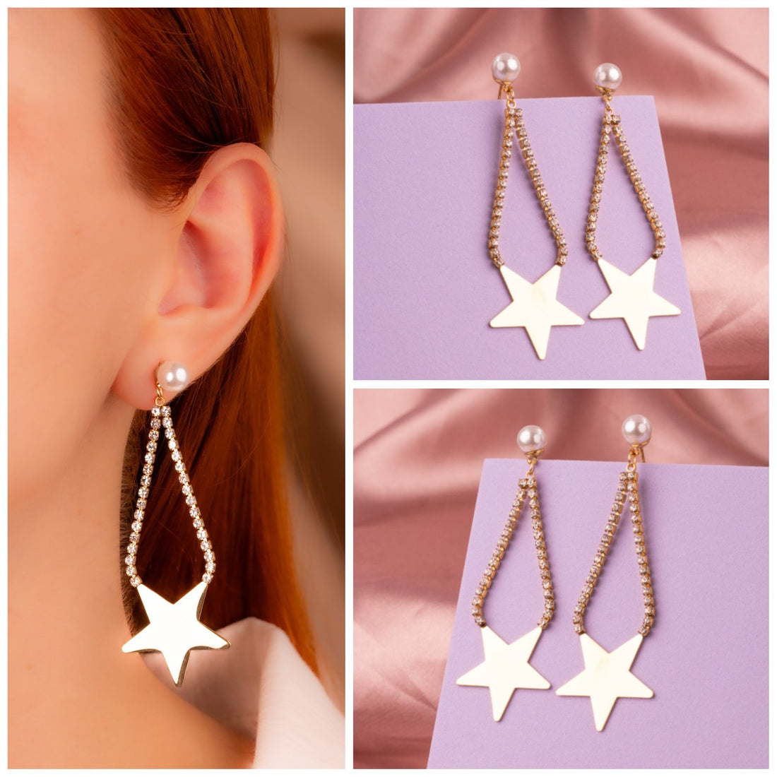 Aretes Estrellas Circones Dorados Ref: B584