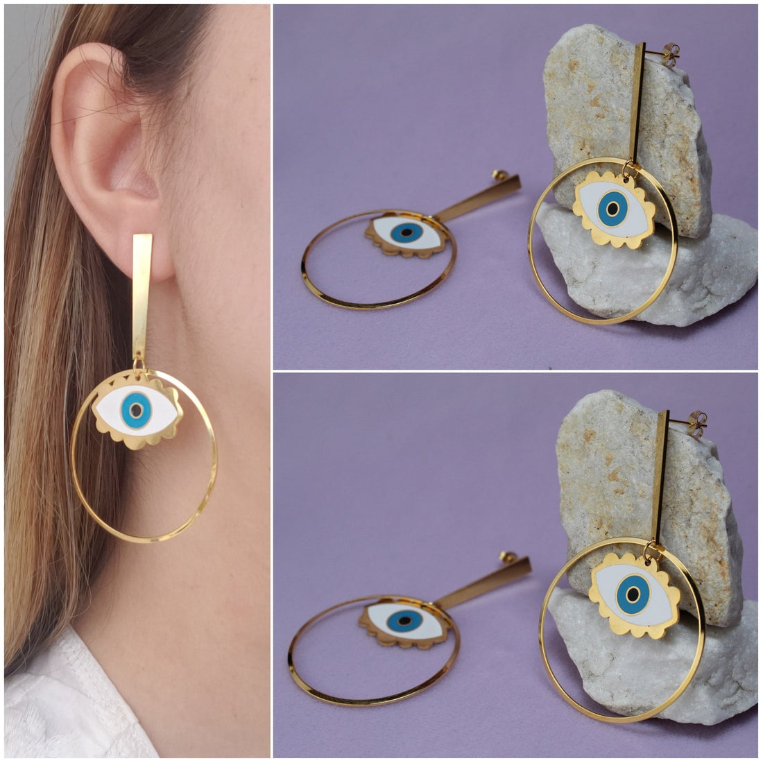 Aretes Ojo Azul Acero 1650: Ref