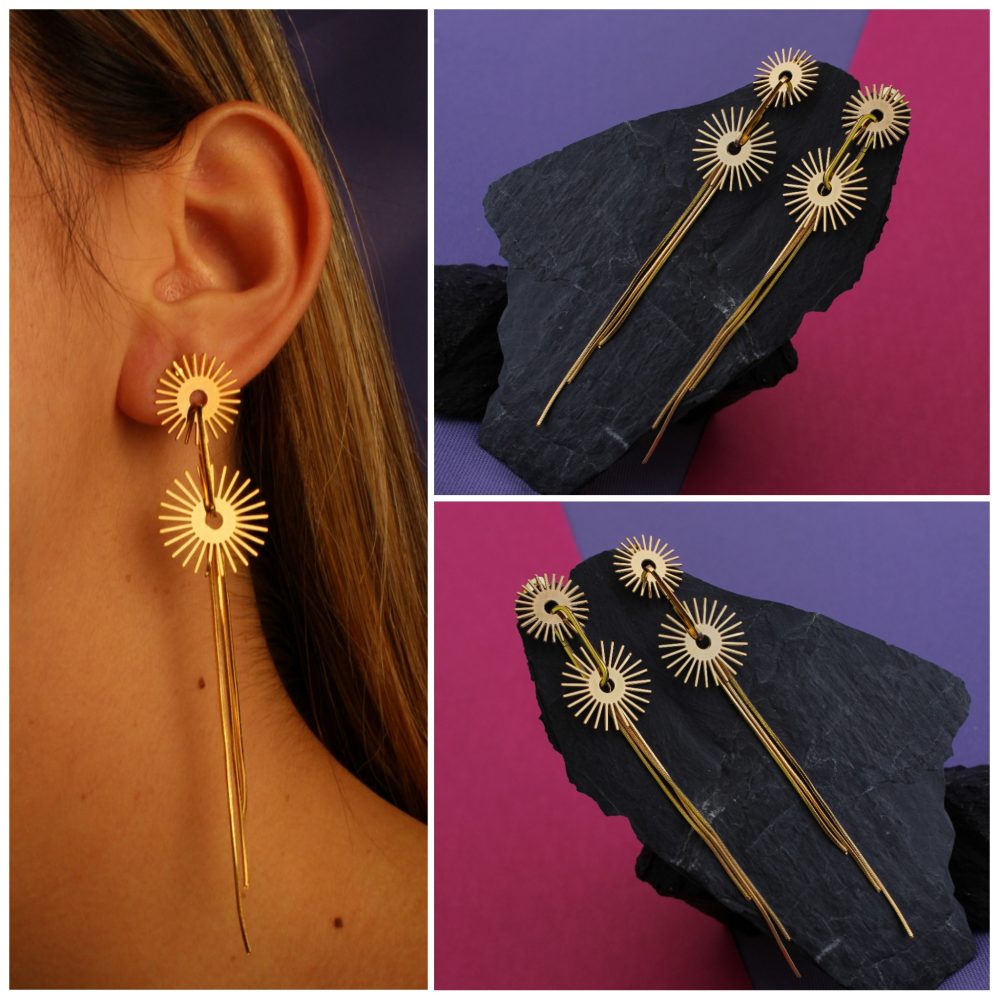 Aretes Sol Largos Dorados 1705: Ref