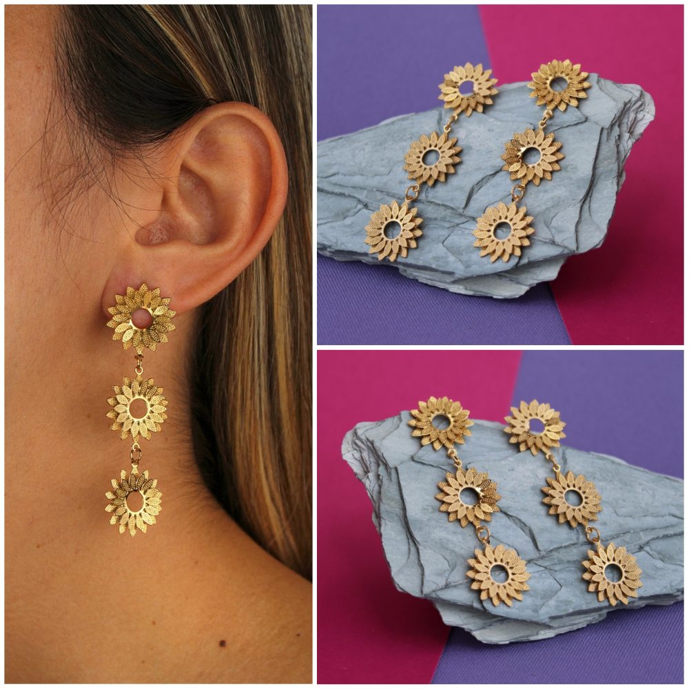 Aretes Tres Girasoles 1672: Ref