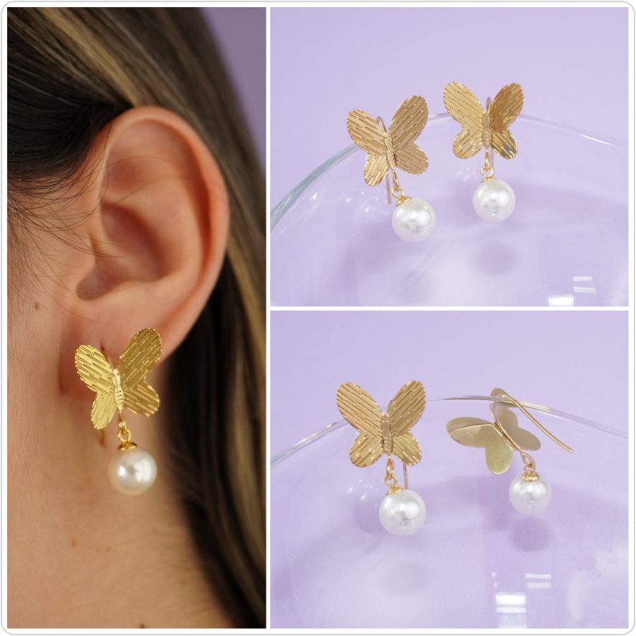 Aretes Mariposas Perlas 2585: Ref