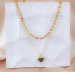 Collar Doble Corazón Negro Ref: D603