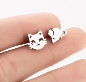 Topitos Gato Ratón Plateados Ref:L1573